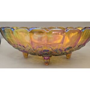 Carnival Footed Bowl Glass Large  Marigold Vintage Indiana  Iridescent Glass